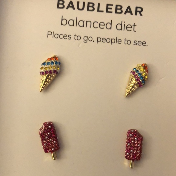 Baublebar Balanced Diet Ice Cream Cone & Popsicle Stud Earring Set NIB - Picture 4 of 13